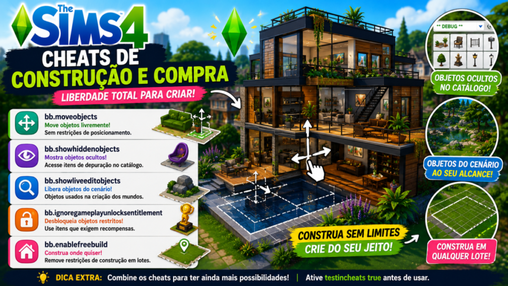Cheats de construção e compra the sims 4